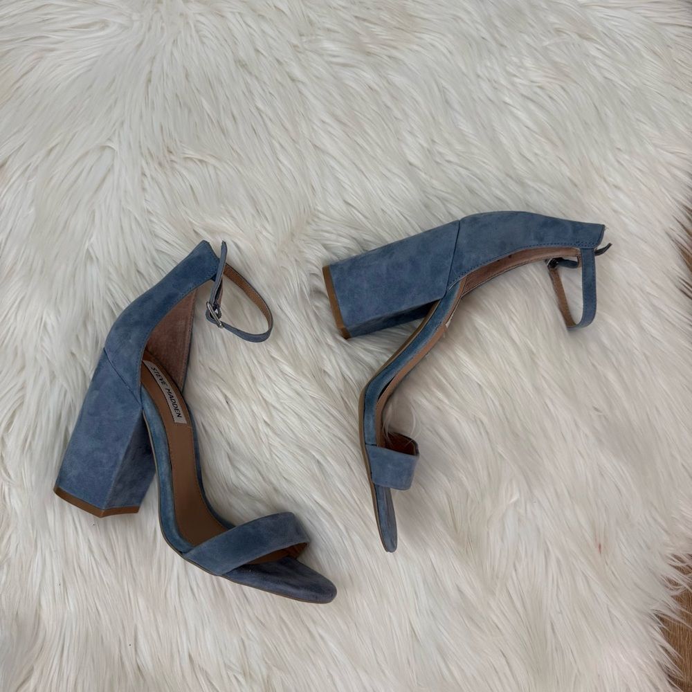 Steve Madden Blue Suede Chunky Heeled Sandals - Size 8